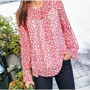 Boden Size 18 Florence Top Blouse White Red Floral Ruffle Peasant Long Sleeves